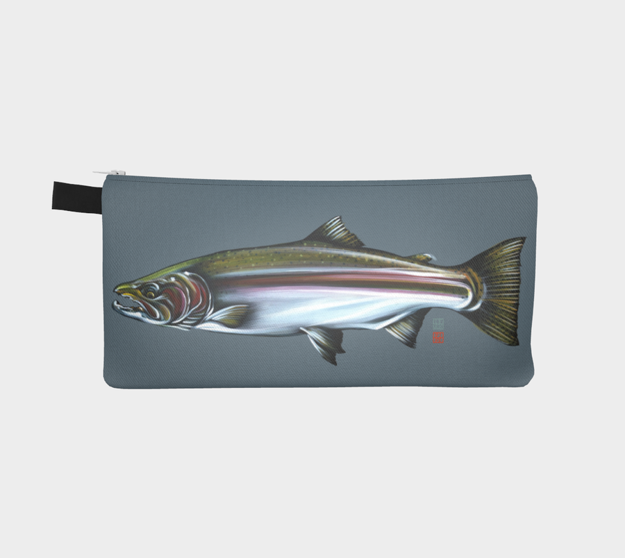 Small case with steelhead salmon painting by Canadian artist Leah Pipe