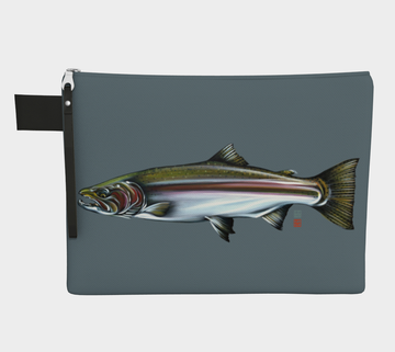 Zip pouch with Steelhead salmon painting by Canadian Artist Leah Pipe