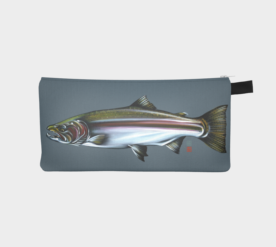 Small case with steelhead salmon painting by Canadian artist Leah Pipe