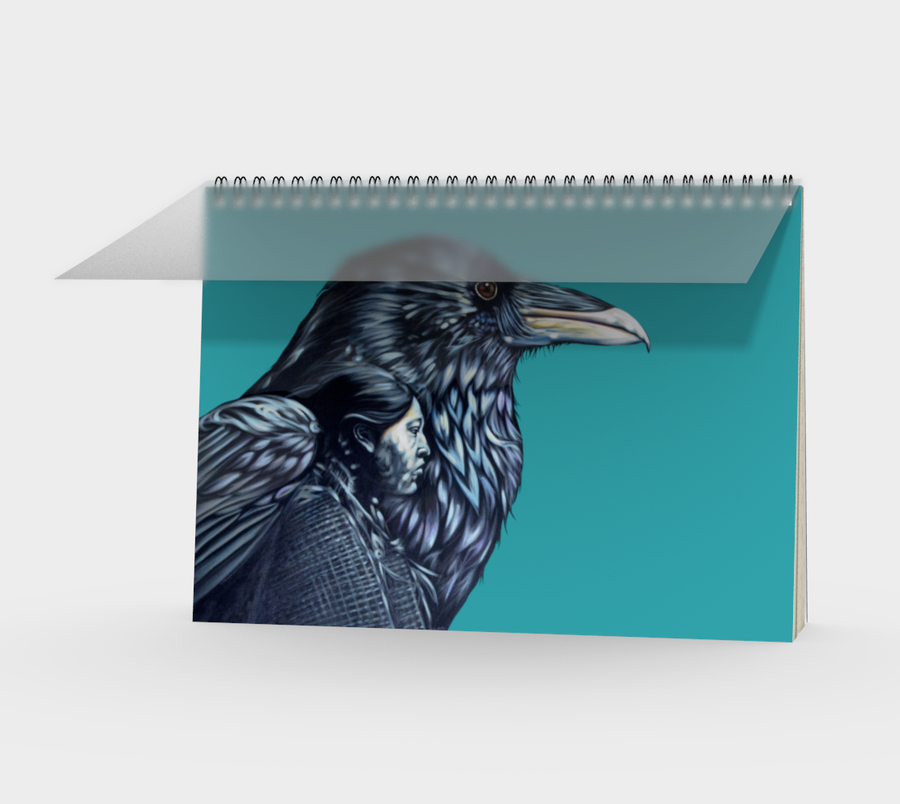 Spiral Bound notebook with paintings by Canadian artist Leah Pipe 'The Dream  Great gifts for writers. Blue painting with a woman inside a raven from a restaurant Roadhouse in Smithers, BC Canada