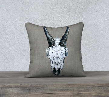 Pillow case with painting of a skull by Canadian Artist Leah Pipe