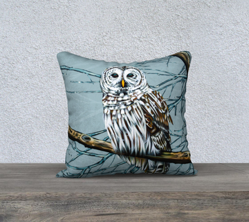 Owl pillow case by Canadian artist Leah Pipe