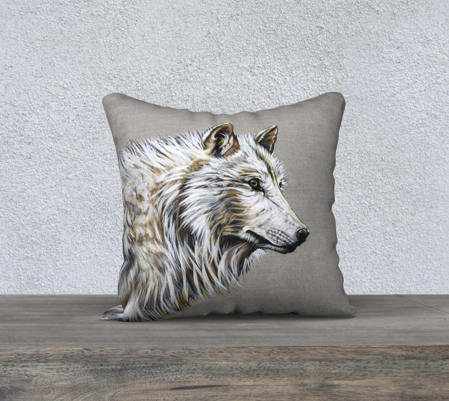 Pillow case with wolf painting  by Canadian Artist Leah Pipe