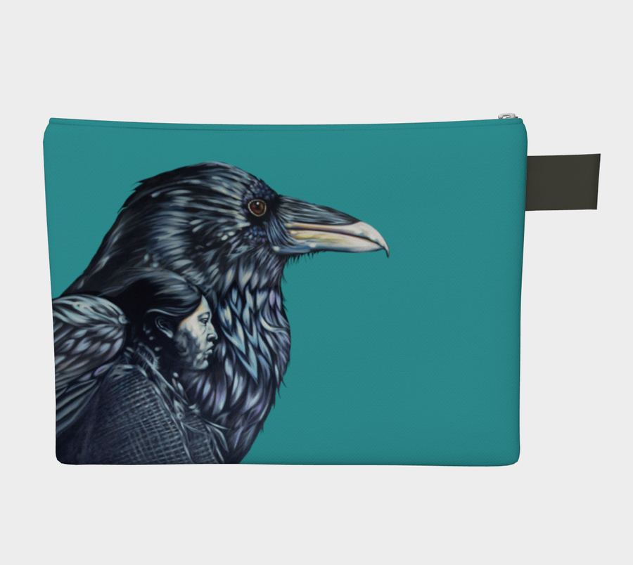 Carry-all zipper pouches featuring printed artwork by talented Canadian artist Leah Pipe from the original 'The Dream' that hangs in Smithers BC restaurant Roadhouse. Denim-lined carry-alls