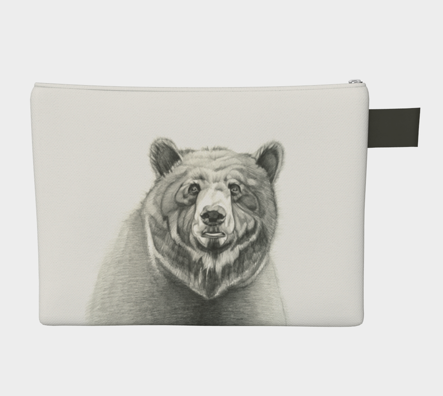 Carry-all zipper pouches featuring printed artwork created from the original drawing by Canadian artist Leah Pipe, from Hazelton, BC. Denim-lined carry-alls come in 4 handy sizes