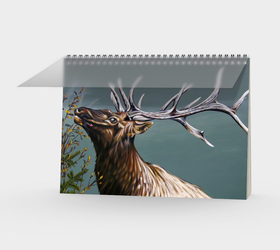 Spiral Bound notebook with a painting by Canadian artist Leah Pipe of an elk  Great gifts for writers. 