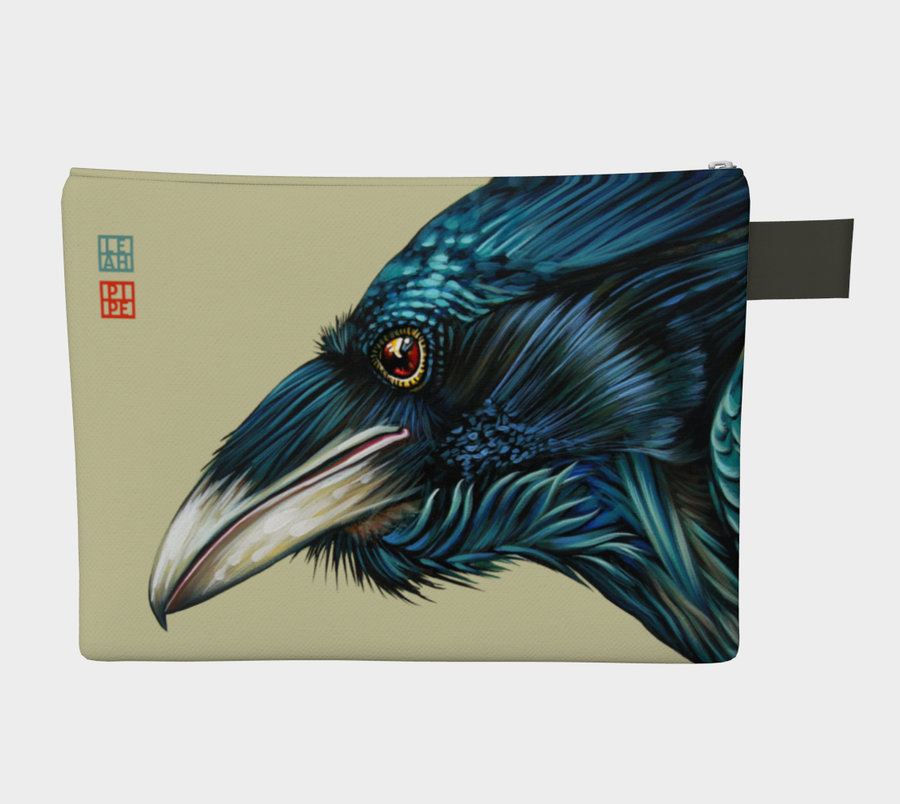 Carry-all zipper pouches featuring printed artwork from the original painting 'Raven Spirit' by talented Canadian artist Leah Pipe. Denim-lined carry-alls come in 4 handy sizes to make toting and organizing almost anything effortless.