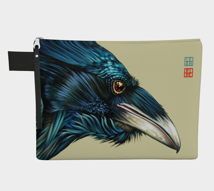 Carry-all zipper pouches featuring printed artwork from the original painting 'Raven Spirit' by talented Canadian artist Leah Pipe. Denim-lined carry-alls come in 4 handy sizes to make toting and organizing almost anything effortless.