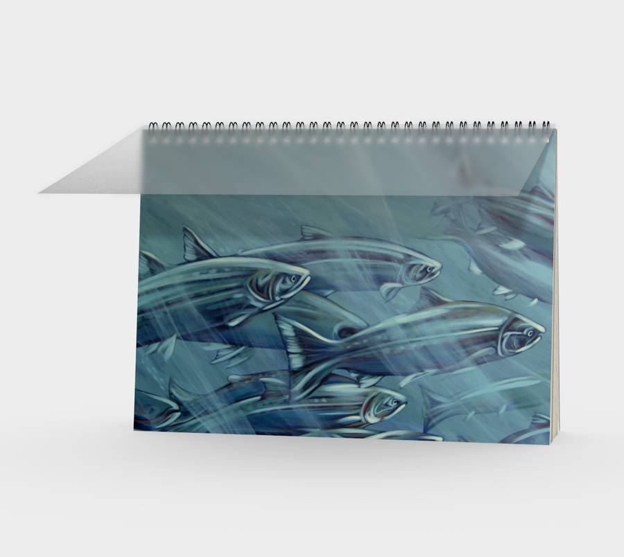 Spiral Bound notebook with fish paintings by Canadian artist Leah Pipe 'Singing the Rivers Song'  Great gifts for writers. Great gifts for fisherman