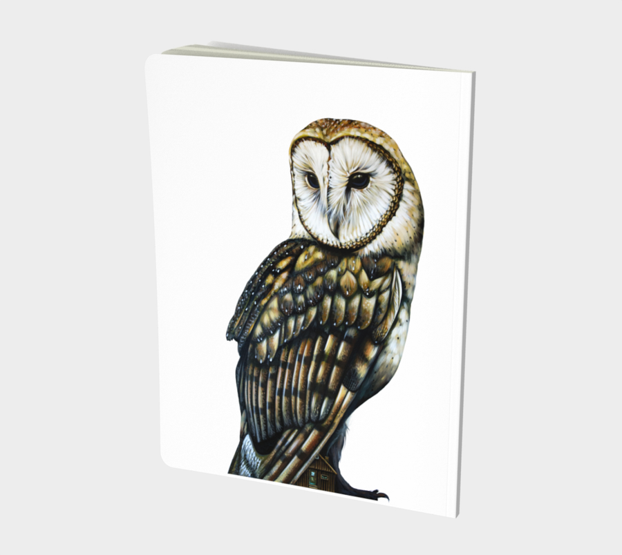 Notebook with owl painting by Canadian artist Leah Pipe
